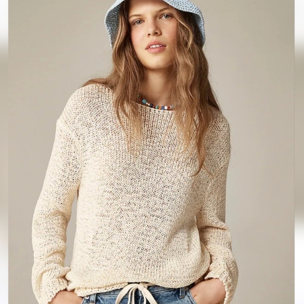 J. Crew Montauk Relaxed Boatneck Open Knit Sweater in Beige Small
